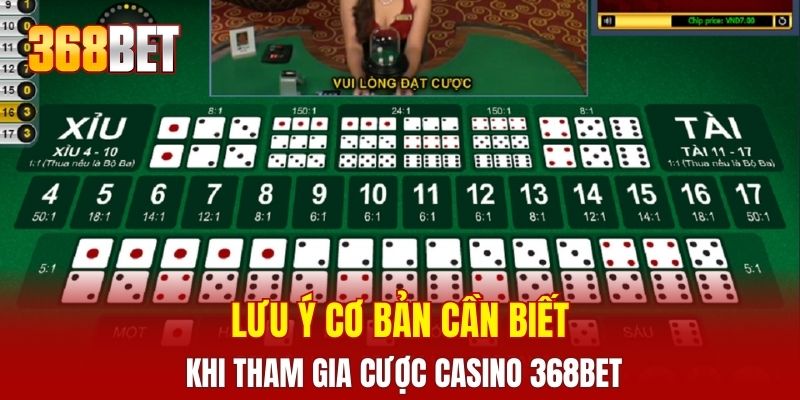 Lưu ý cơ bản cần biết khi tham gia cược casino 368BET